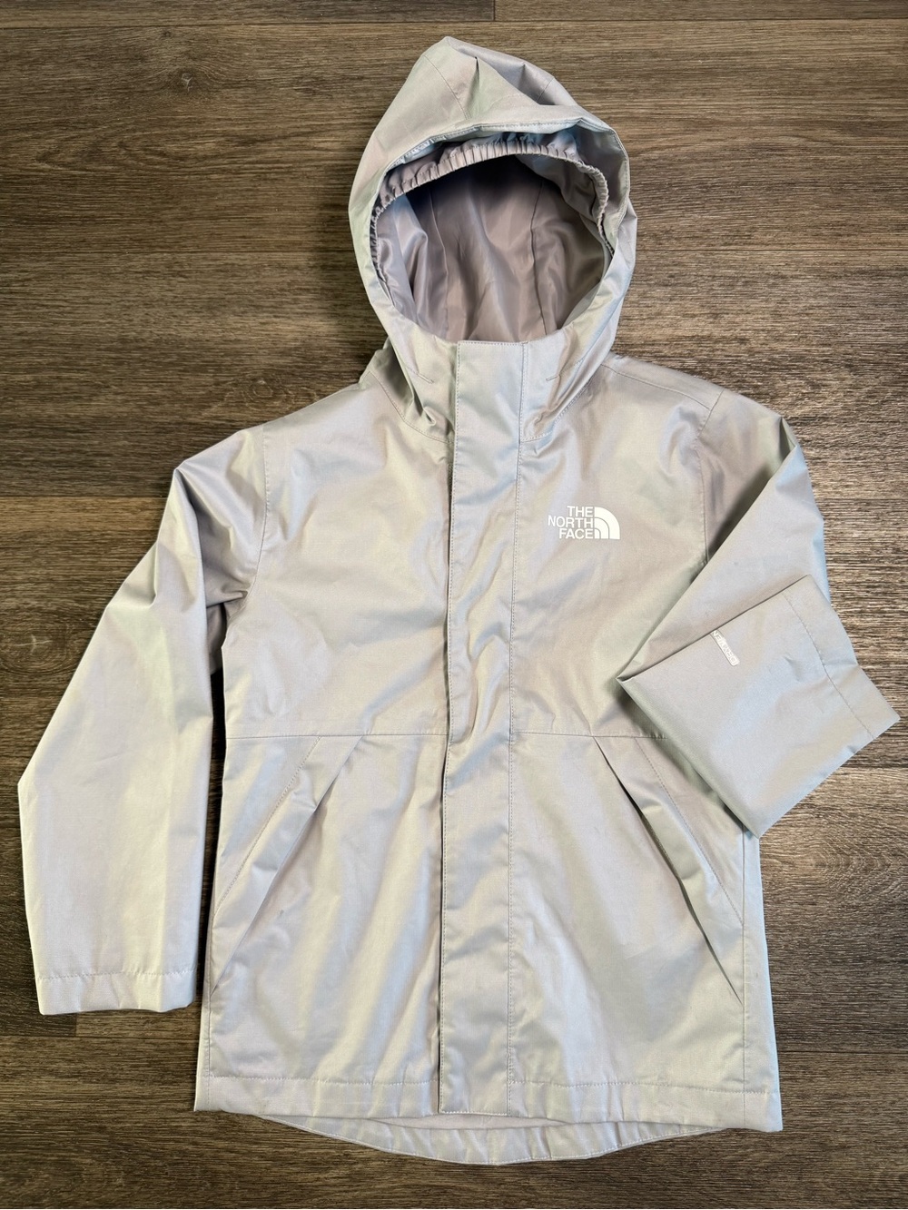 The North Face Youth Gilrs Light Gray Waterproof Hooded Raincoat